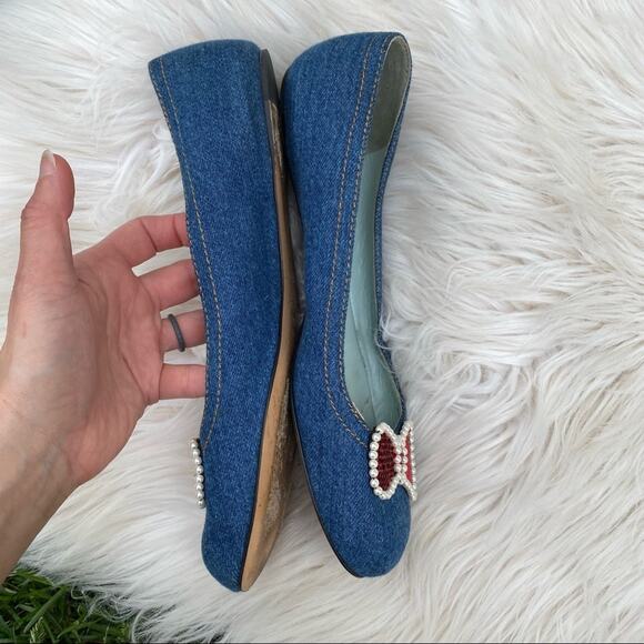 Marc Jacobs Denim & Sequins Bow Flats 40.5 - Picture 5 of 8